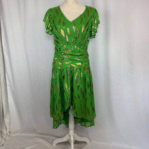 Ciebon Midi Dress Women's M High-Low Sparkly Green Fit & Flare Mermaidcore